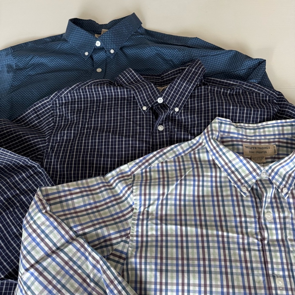 Bundle 3 Duluth Trading Men Plaid Button Down Dress Shirts 2XL Wrinkle Fighter